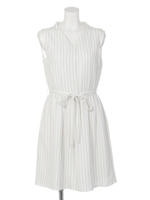 Vネックストライプワンピース/ピンク