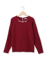 襟ビジューニットプルオーバー/サンドベージュ(053)