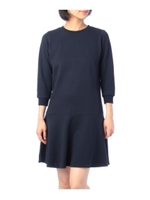 コーマ裏毛八分袖フレアワンピース/ネイビー(093)