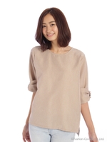 スエードリボン袖プルオーバー/ベージュ