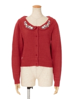 【an another angelus】ローズ刺繍衿ニットカーディガン/PINK