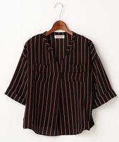 ストライプ柄スキッパーブラウス