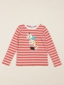 雪ひょうモチーフボーダー長袖Tシャツ/レッド