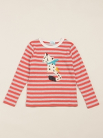 雪ひょうモチーフボーダー長袖Tシャツ/レッド