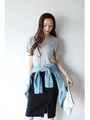 【AZUL by moussy】THE シャツOWバックロゴドルマンT/T.GRY