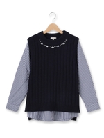 ウール混ベスト+シャツ風カットソー/カーキ(027)