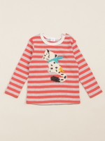 雪ひょうあみあみ付きボーダーTシャツ/レッド