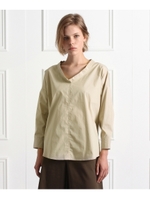 前後素材切り替えシャツ風カットソー/ベージュ(052)