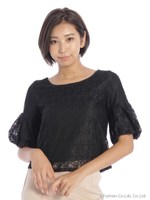 バルーンスリーブレースブラウス/ブラック