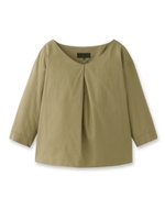 [L]コットンタック七分袖シャツ/カーキ(027)