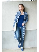 【AZUL by moussy】チェックマキシ長袖シャツワンピース/柄NVY