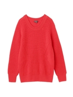 [L]サイドラインラウンドネックニット/レッド(062)