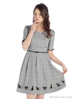 ネコ柄フロッキーワンピース/グレンチェック