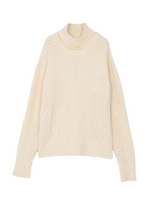 パッチワーク ネックレイヤードニット/ベージュ