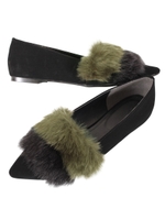 配色フェイクファーフラットパンプス/カーキ