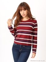 配色ボーダーニット/ボルドー