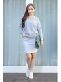 【AZUL by moussy】TC裏毛ビジュー スリーブ長袖プルオーバー/O/WHT
