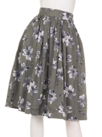 【Marie Hill】花柄タックフレアスカート/カーキ