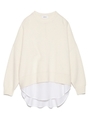 シャツドッキングスウェット風ニット/WHT