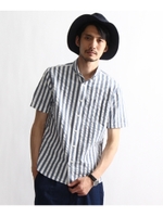 インディゴサッカーストライプ半袖シャツ/ブルー(392)