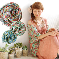 フラワーペイントレーヨンリネンガーゼストール