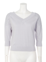 ショルダーレースVネックニット/ネイビー