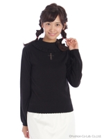 クロスくり抜きフリル衿ニット/ピンク