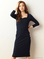 ハートネックタイトリブワンピース/モカ