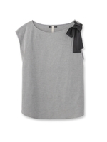 [L]ショルダーリボンストライプシャツ/ダークグレー(013)