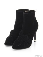 【R&E】ドレープリボンショートブーツ/ブラック