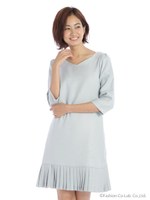 裾プリーツサックワンピース/ライトブルー