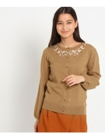 フラワー刺しゅうニットカーディガン/キャメル(041)