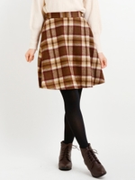 シャギーチェックフレアースカート/ブラウン柄
