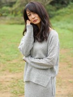 モヘヤライク片畦Vネックニット プルオーバー/グレー