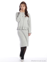 裾フリルセットアップニット/シロ