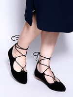 レースアップフラットパンプス/ブラック