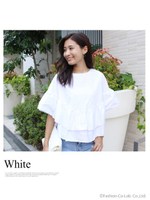 2段フリル半袖ブラウス/ブルー