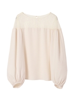 袖ボリュームネックレースブラウス/サックスブルー