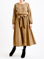 ノーカラーフレアーワンピース/ブラウン