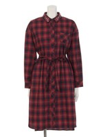 コビニャーチェックシャツワンピ/レッド