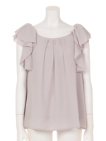 【Auntie Rosa】肩フリルジョーゼットブラウス/GRY