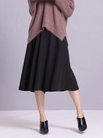 ウォッシャブル後切替フレアスカート/ブラック
