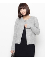 ビジュー釦ノーカラーカーディガン/チャコールグレー(014)