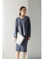 【AZUL by moussy】MIXニットソートップス×ミディスカートセットアップ/T.GRY
