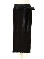 レザー調ウエストリボンプリーツスカート/モカ