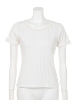 衿ぐりパール半袖リブカットソー/オフホワイト