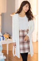 衿レースロングカーディガン/ピンク系