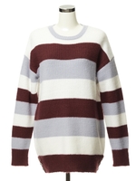 カラーボーダーオーバーニット/レッド