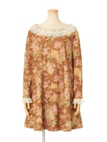 【F i.n.t】レース使い花柄Aラインワンピース/MUSTARD