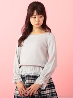 レーススカラップあぜニット/ライトグレー